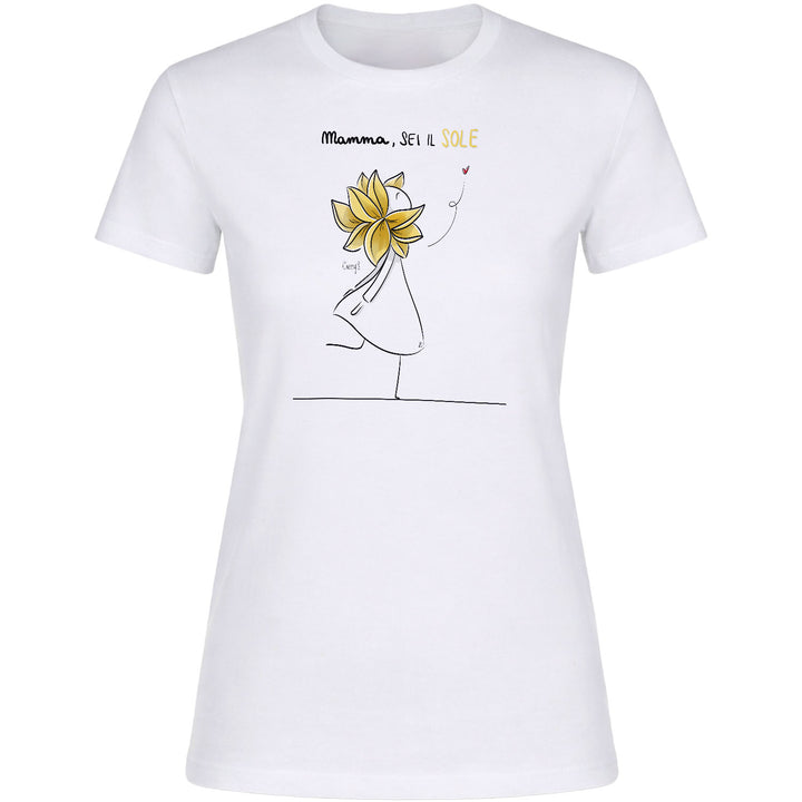 Maglietta Mamma sei il sole dell'album Festa della Mamma 2026 di Cherry'S, T-Shirt donna a maniche corte in cotone con girocollo