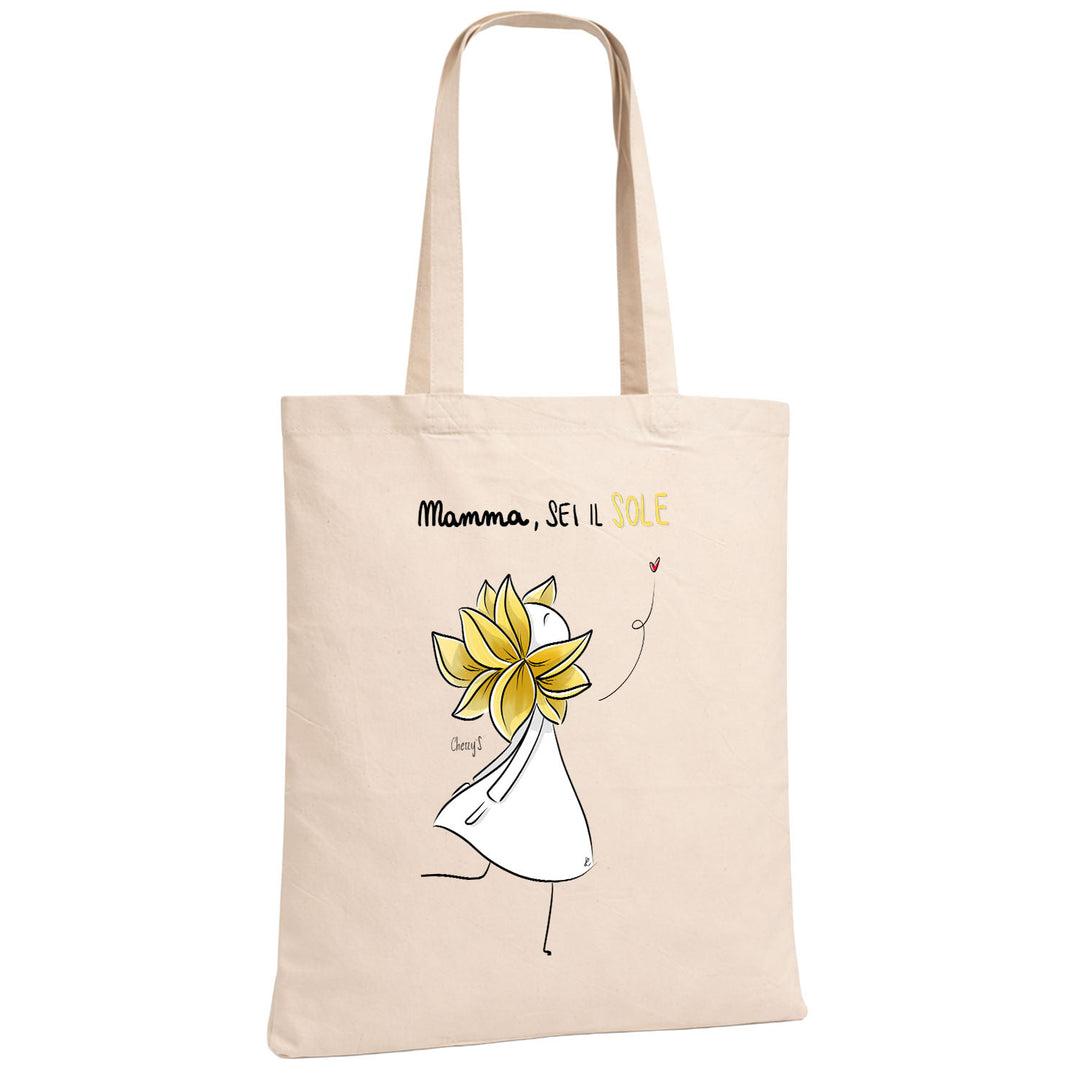 Shopper Mamma sei il sole dell'album Festa della Mamma 2026 di Cherry'S  in cotone, utile e pratica color corda