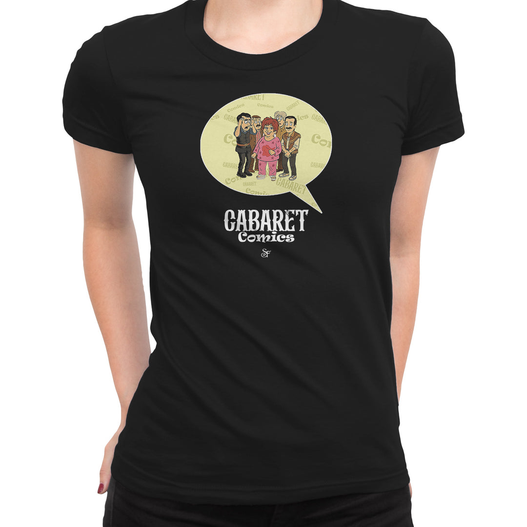 Maglietta Cabaret Comics - giallo dell'album The Nightingale of Cavriago in comics - T-Shirt di SF Creator & Co, T-Shirt uomo donna e bambino a maniche corte in cotone con girocollo
