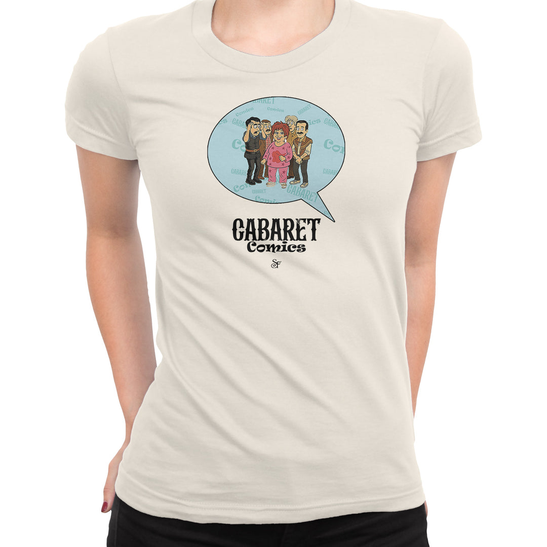 Maglietta Cabaret Comics - azzurro dell'album The Nightingale of Cavriago in comics - T-Shirt di SF Creator & Co, T-Shirt uomo donna e bambino a maniche corte in cotone con girocollo