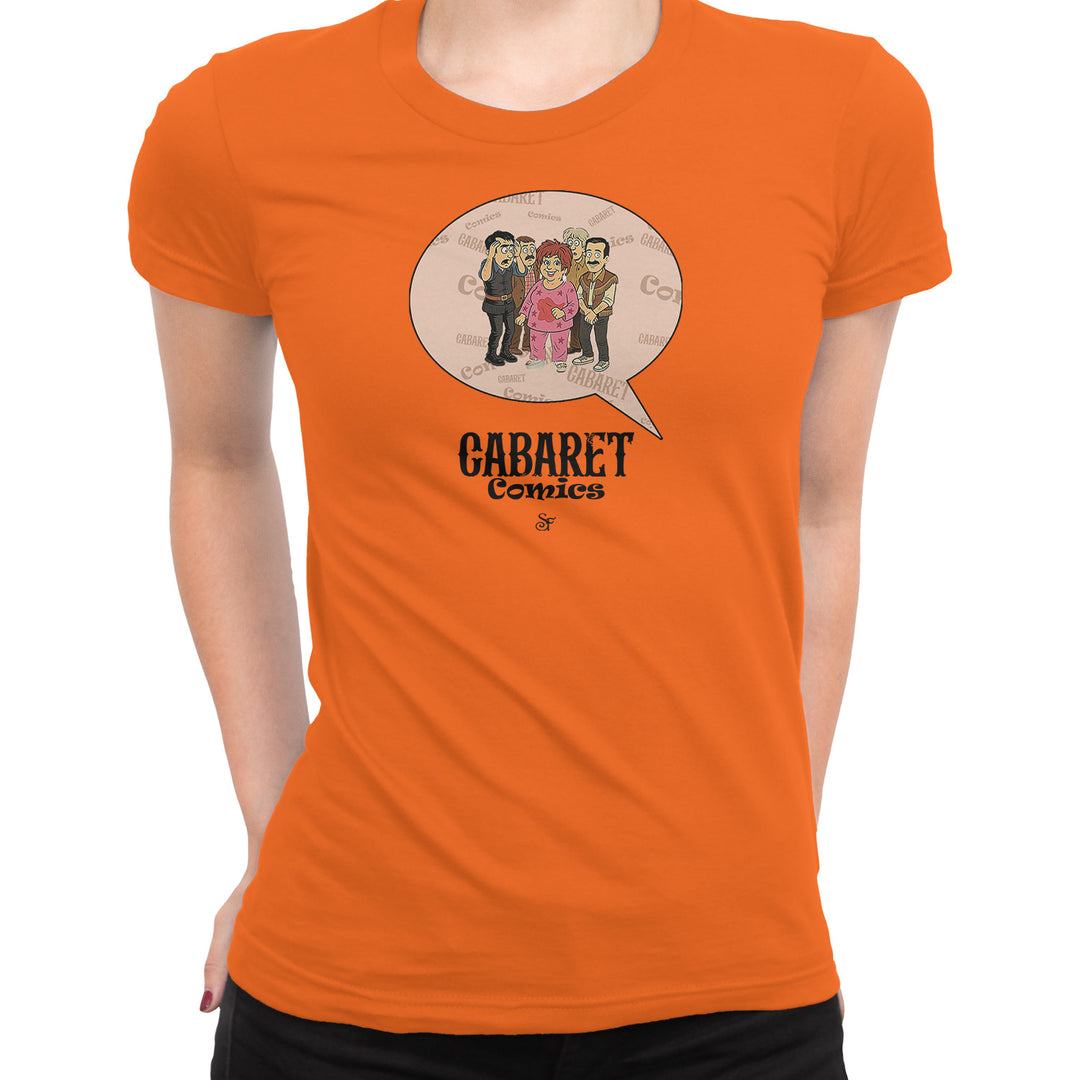 Maglietta Cabaret Comics - rosa dell'album The Nightingale of Cavriago in comics - T-Shirt di SF Creator & Co, T-Shirt uomo donna e bambino a maniche corte in cotone con girocollo