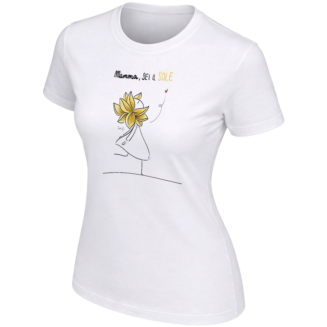 Maglietta Mamma sei il sole dell'album Festa della Mamma 2026 di Cherry'S, T-Shirt donna a maniche corte in cotone con girocollo