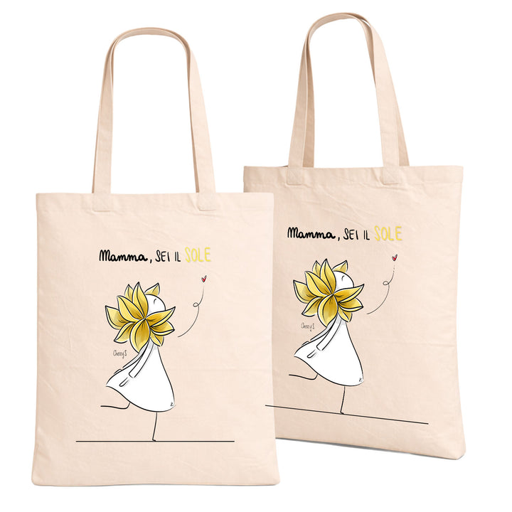 Shopper Mamma sei il sole dell'album Festa della Mamma 2026 di Cherry'S  in cotone, utile e pratica color corda