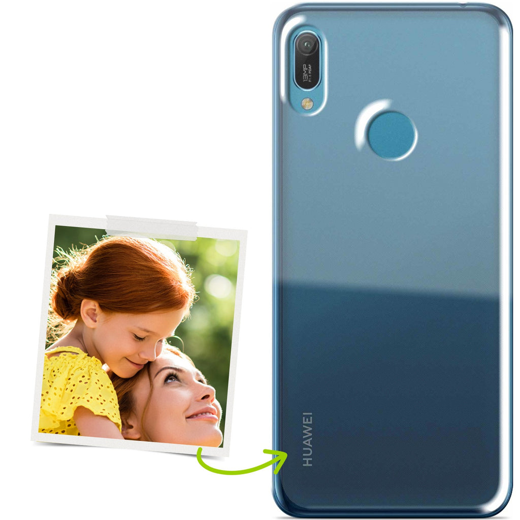 Cover Personalizzata Per HUAWEI Y6 2019 Con Foto O Testo - Bordo TPU E Retro In Vetro Temperato