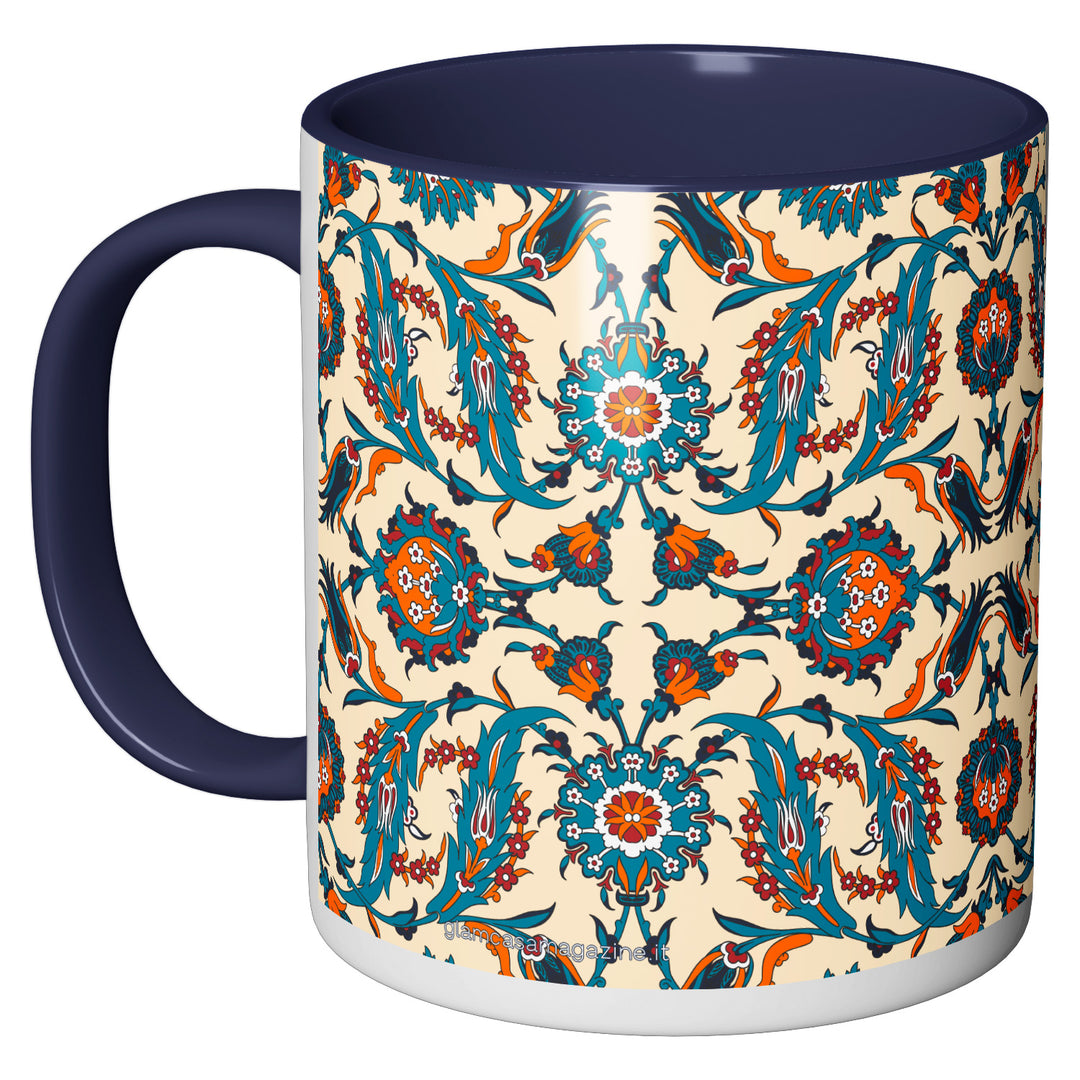 Tazza in ceramica Damascata arancio e turchese dell'album Tazze Glam di Glamcasamagazine perfetta idea regalo