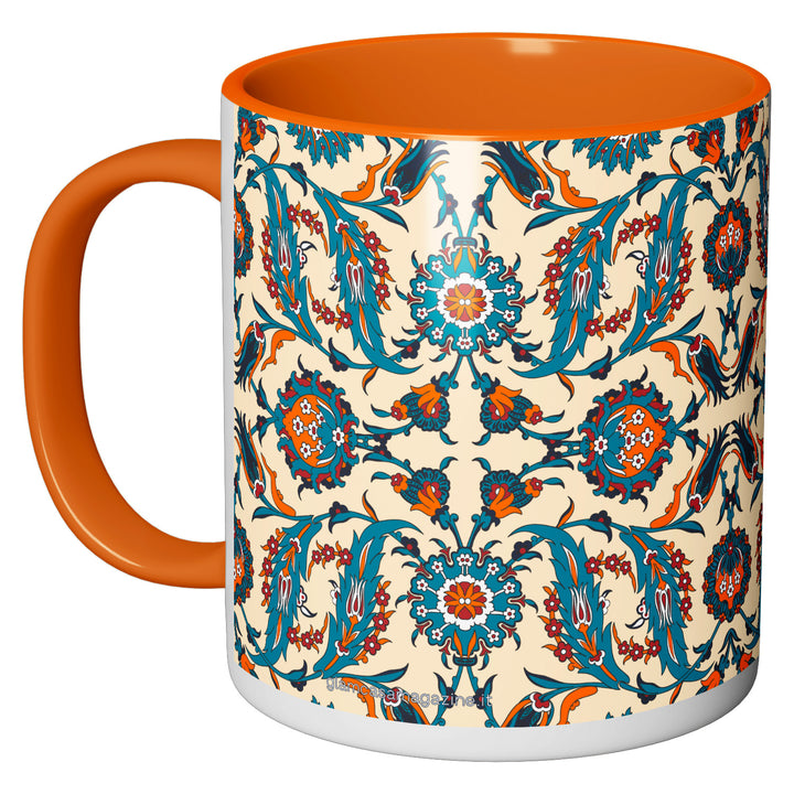 Tazza in ceramica Damascata arancio e turchese dell'album Tazze Glam di Glamcasamagazine perfetta idea regalo
