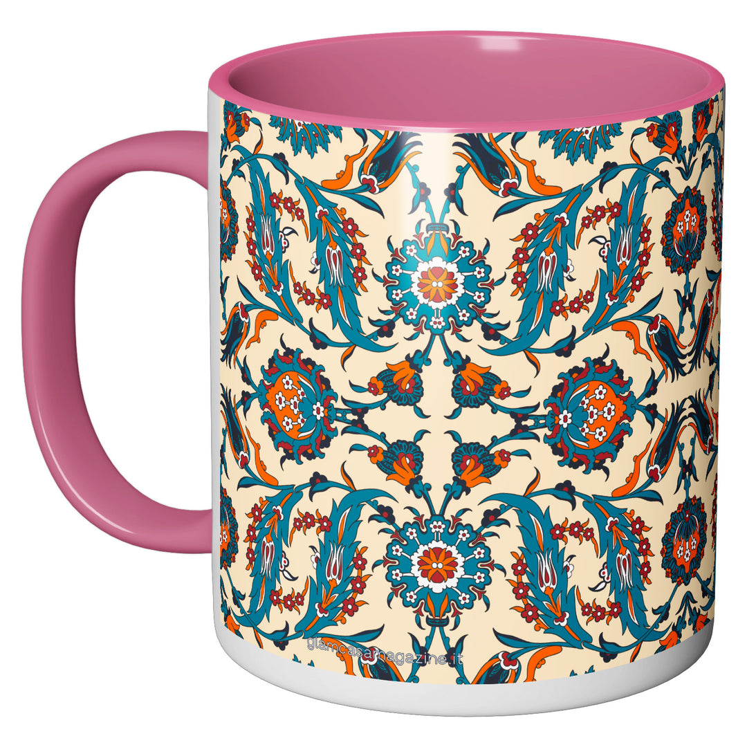 Tazza in ceramica Damascata arancio e turchese dell'album Tazze Glam di Glamcasamagazine perfetta idea regalo