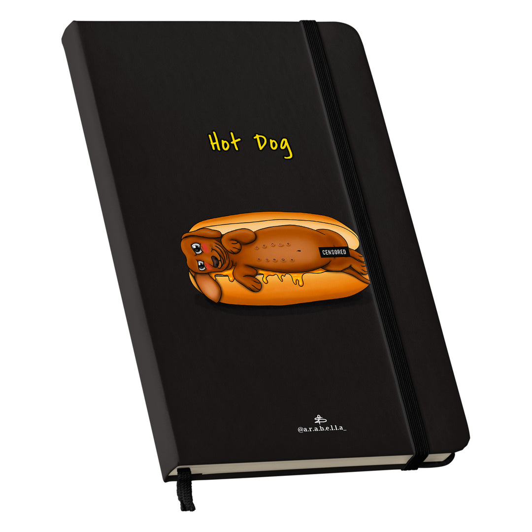 Taccuino Hot dog dell'album Amore in taccuini di Arabella: copertina soft touch in 8 colori, con chiusura e segnalibro coordinati