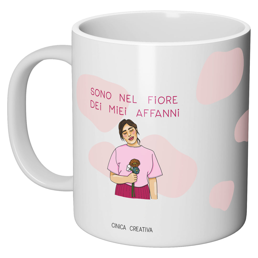 Tazza in ceramica Nel fiore dei miei affanni dell'album Tazze Ciniche di Cinica Creativa perfetta idea regalo