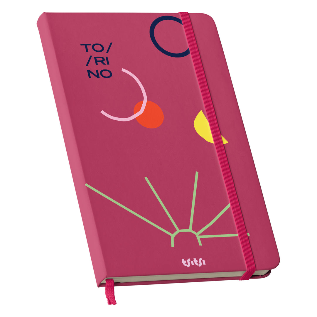 Taccuino TORINO dell'album Mapperó di TSITSI CONCEPT: copertina soft touch in 8 colori, con chiusura e segnalibro coordinati