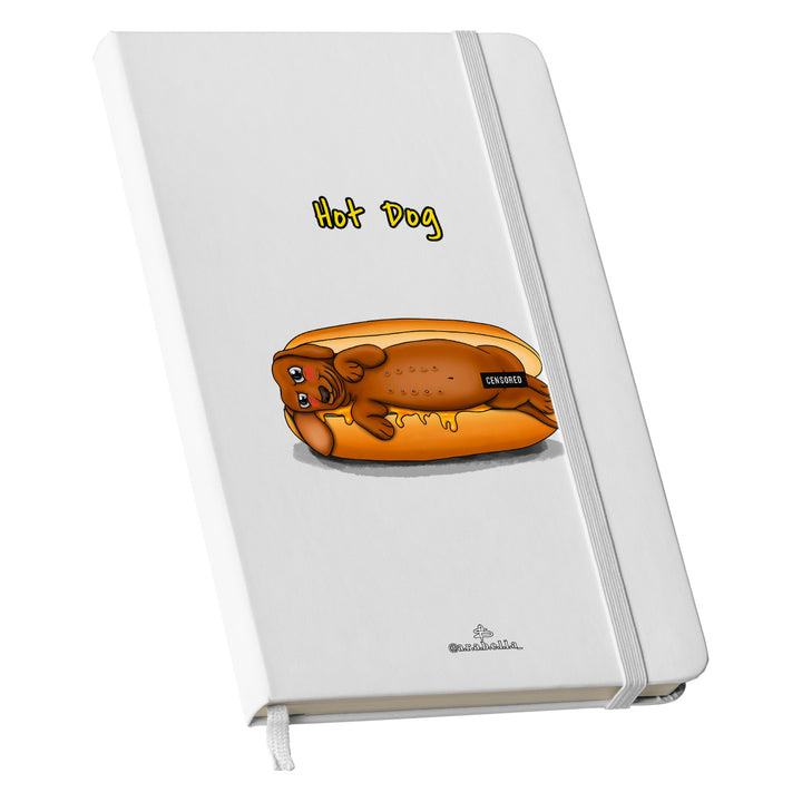 Taccuino Hot dog dell'album Amore in taccuini di Arabella: copertina soft touch in 8 colori, con chiusura e segnalibro coordinati
