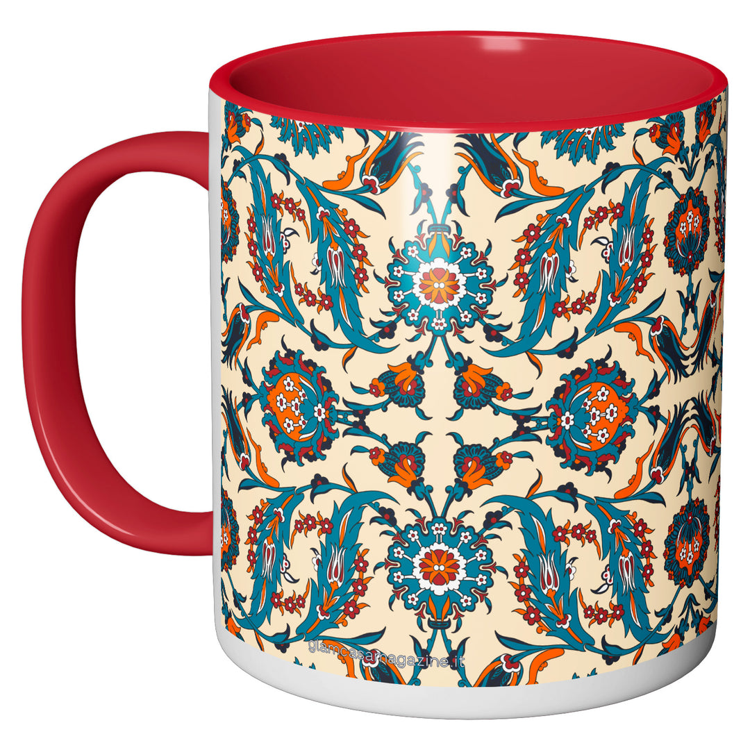 Tazza in ceramica Damascata arancio e turchese dell'album Tazze Glam di Glamcasamagazine perfetta idea regalo