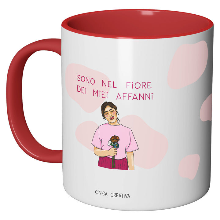 Tazza in ceramica Nel fiore dei miei affanni dell'album Tazze Ciniche di Cinica Creativa perfetta idea regalo