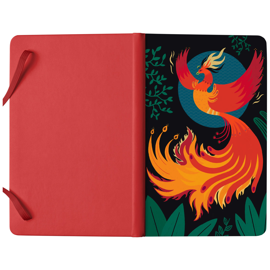 Taccuino L'uccello di fuoco dell'album Taccuini selvatici di Silvia Mauri: copertina soft touch in 8 colori, con chiusura e segnalibro coordinati
