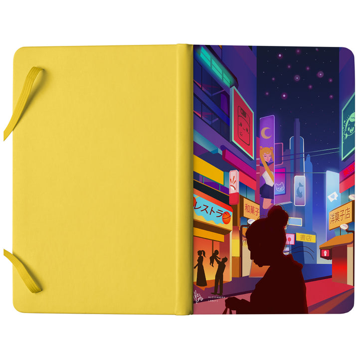 Taccuino Shinjuku dell'album Japan Vibes Taccuini di Alessandra Loreti: copertina soft touch in 8 colori, con chiusura e segnalibro coordinati