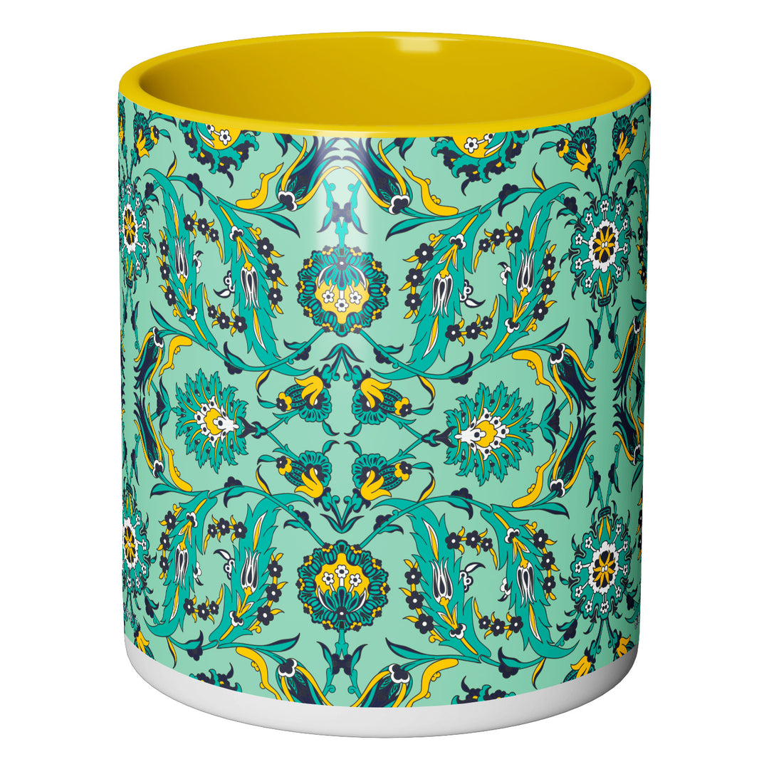 Tazza in ceramica Damascata verde e gialla dell'album Tazze Glam di Glamcasamagazine perfetta idea regalo