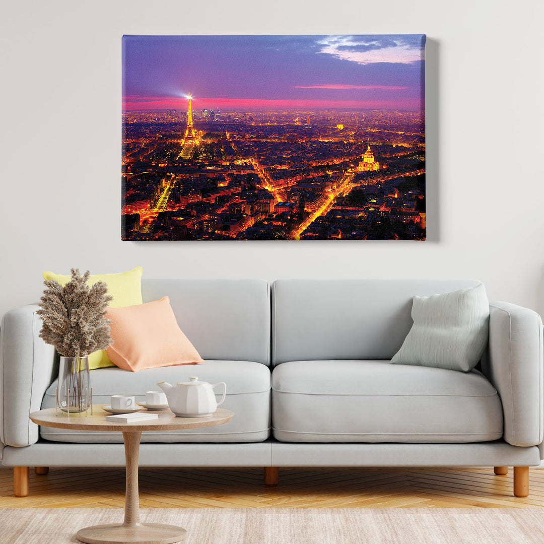 Quadro su tela Panoramica Parigi di notte dell'album Night city di Ide –   - Ideandoo