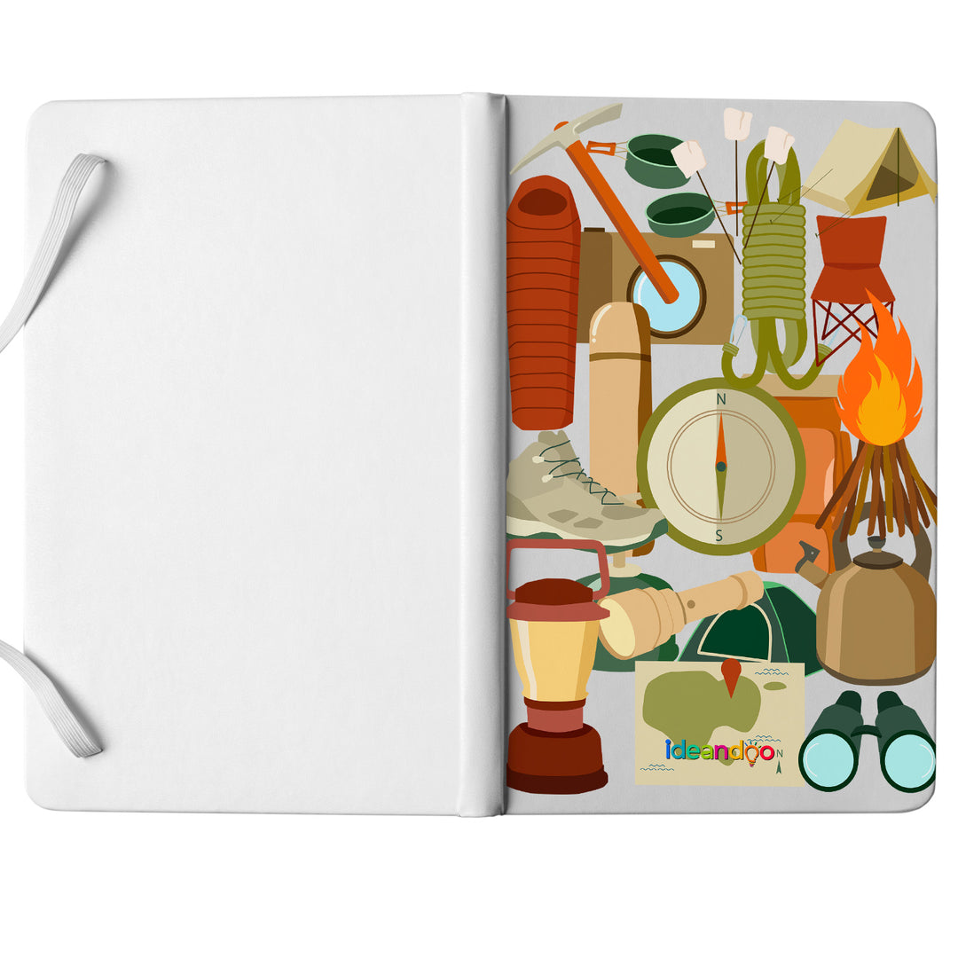 Taccuino Adventure journey dell'album Sticker di Ideandoo: copertina soft touch in 8 colori, con chiusura e segnalibro coordinati