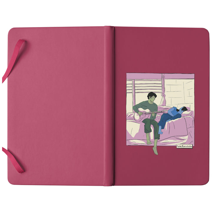 Taccuino Serenata dell'album Taccuini Verdi e Blu di Fumettiverdieblu: copertina soft touch in 8 colori, con chiusura e segnalibro coordinati