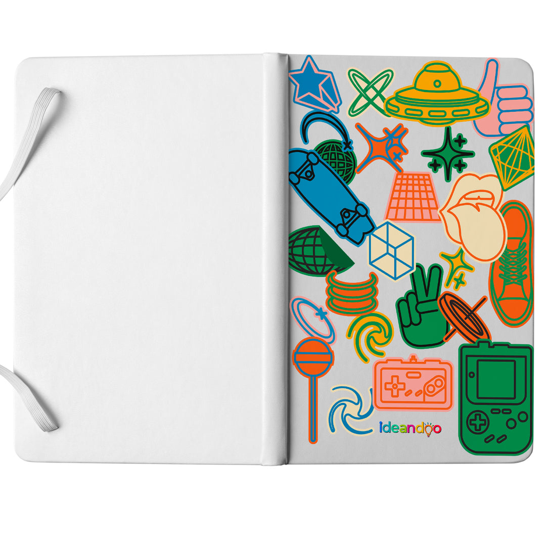 Taccuino The wild 80's dell'album Sticker di Ideandoo: copertina soft touch in 8 colori, con chiusura e segnalibro coordinati