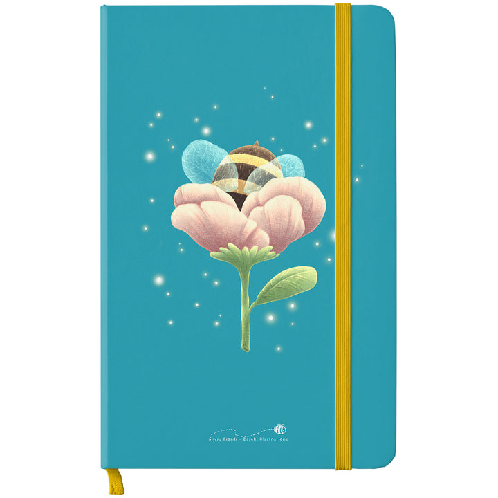 Taccuino Ape fiore dell'album Funny bees di Essebì - Silvia Biondi: copertina soft touch in 8 colori, con chiusura e segnalibro coordinati