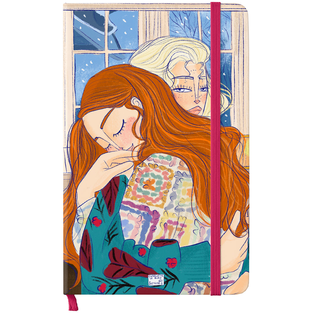 Taccuino Abbraccio dell'album Thinker su carta di Charlotte Le Bleu: copertina soft touch in 8 colori, con chiusura e segnalibro coordinati