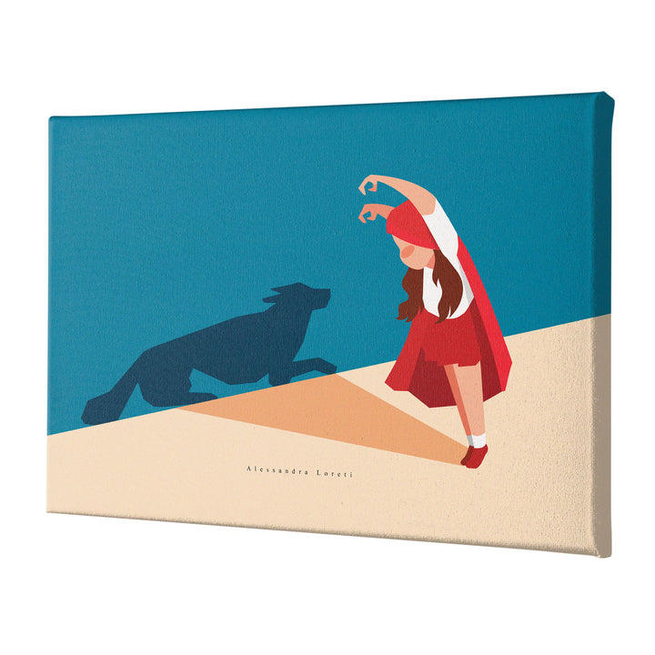Quadro su tela Cappuccetto rosso e il lupo dell'album Colori in movimento di Alessandra Loreti stampa su tela di alta qualità per arredamento casa o ufficio